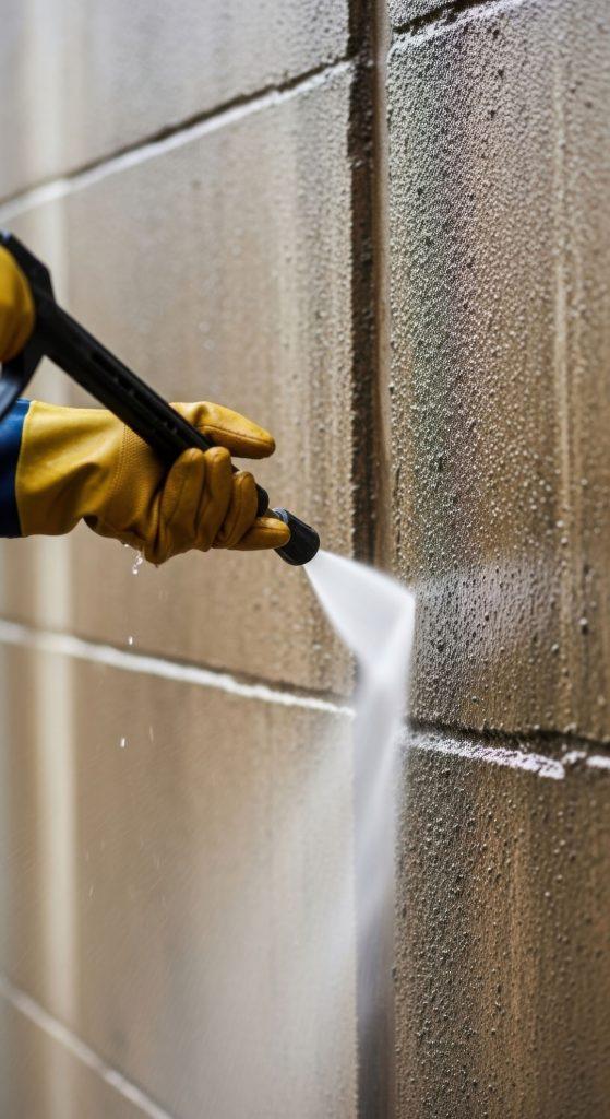 Cleaning a concrete wall before painting